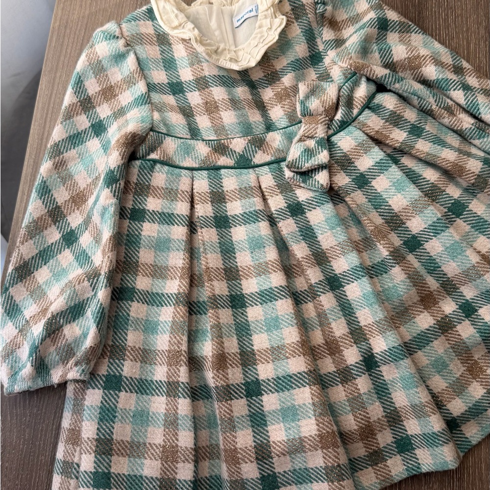 Mayoral Cream and Brown Ruffled Dress
